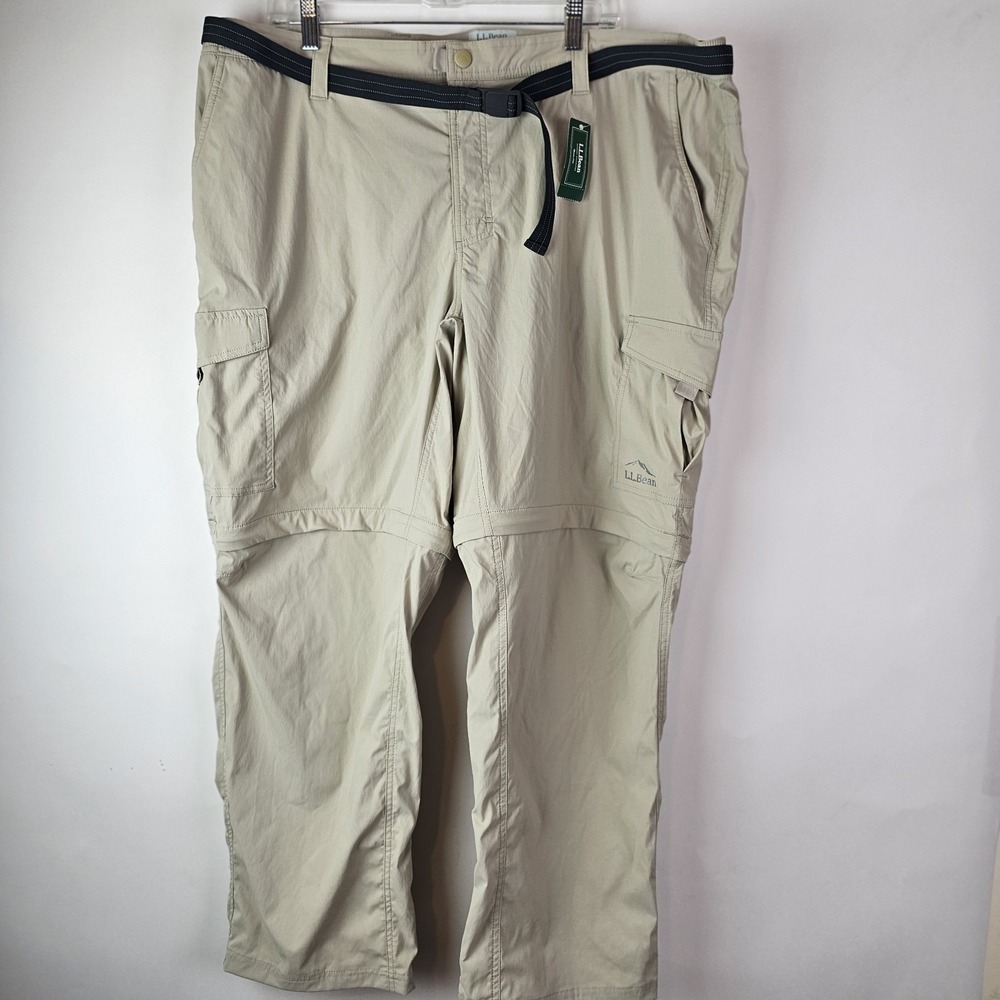 L.L.Bean Pants Mens XXL 30" Soft Sand Tropicwear Convertible Zip Off Cargo NWT89